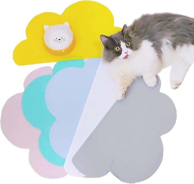 Love Dream Silicone Pet Feeding Food Mat with Raised Edge, Anti-Slip Waterproof Pet Bowl Mat Placemat for Dog and Cat (Grey)