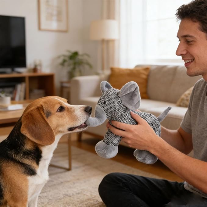 Linen Safari Companions, Squeaky Dog Chew Animals, with Durable Linen Material, Durable and Resistant to Chewing, for Relieve Dog's Boredom (Dog+Elephant+Monkey)