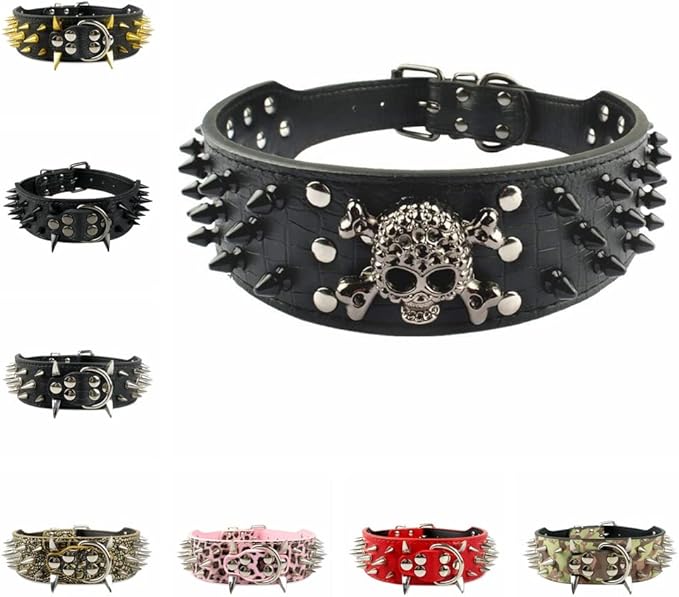Serijoars Spiked Studded Dog Collar, PU Leather Dog Collar, Adjustable Pet Collars for Medium or Large Breed Pet (XL, White5)