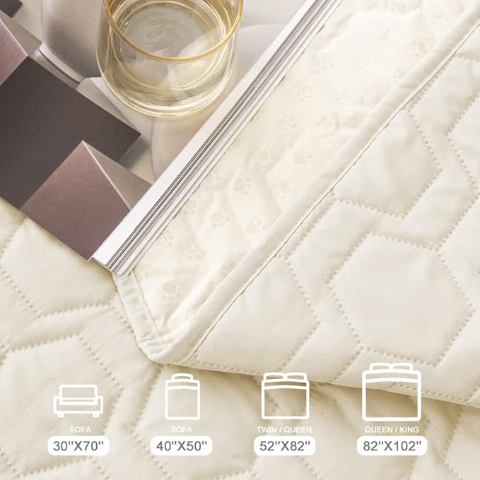 Waterproof and Anti-Slip Dog Bed Cover and Pet Blanket Sofa Pet Bed Mat ,car Incontinence Mattress Protectors Furniture Couch Cover for Most Cats Dogs, Pets(30x70-Ivory)