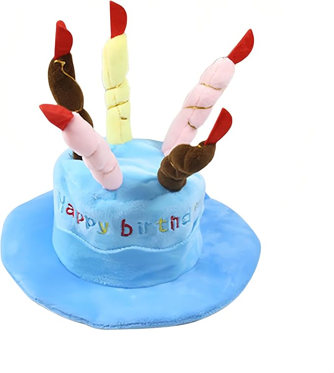 Cute Pet Party Hat for Dogs&Cats - Soft Fluffy Birthday Cap with 5 Color Candles (Blue), Adjustable Strap for Halloween,Costume&Photo Shoots,Fits Small to Large Pets,Washable&Comfortable (Blue)