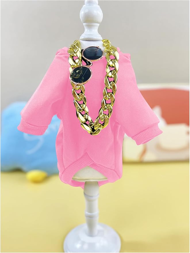 QWINEE 3Pcs Dog Hoodie Cat Apparel Dog Custume Set with Necklace and Sunglasses Pet Clothes for Puppy Small Medium Dogs Cats Light Pink XX-Small