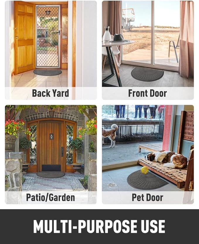 tchdio Door Mat Outdoor Indoor Entrance Doormat-Semicircular Durable Rubber Non Slip Front Door Mat for Outside Inside Entry Entryway Dirt Trapper WelcomeMat for Muddy Paws and Shoes-Grey 24”x36”