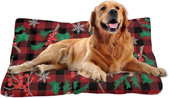 Festive Berry Snowflake Dog Crate Pad Dog Crate Bed Waterproof Pet Bed for Rectangle Non- Slip Bottom Pet Accessories for Dogs Multi- Scenario Mat Gift Printed Pad 36× 24 Inch