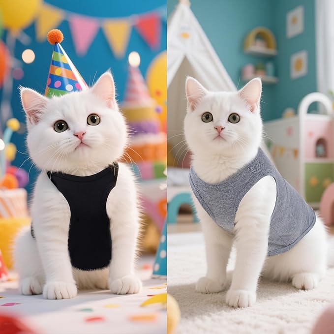 4 Pcs Cat Shirts Solid Color Dog Clothes Summer Sleeveless Pet T Shirts for Small Pet Dogs Cat (Black,Grey,Red,Orange, Medium)