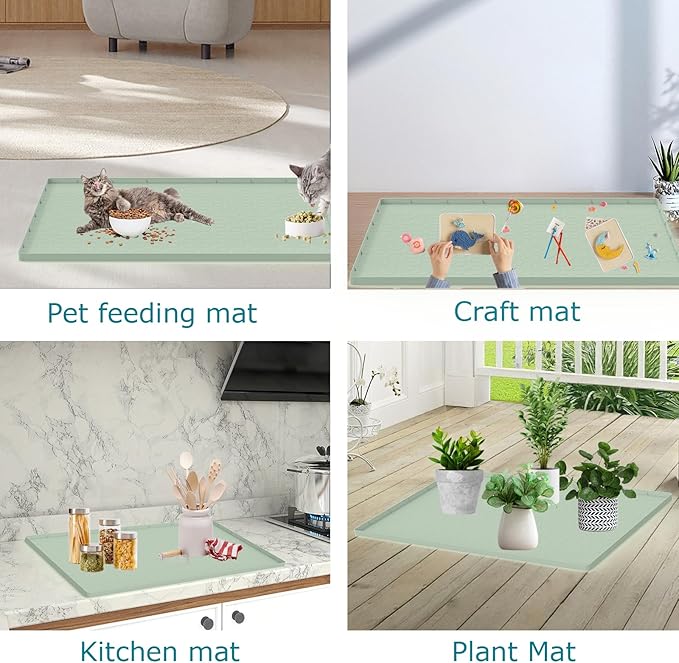 Cat Litter Mat, Silicone Large Cat Mat for Litter Box - 40x28 in, Waterproof & Non-Slip, Durable & Easy Clean, Green