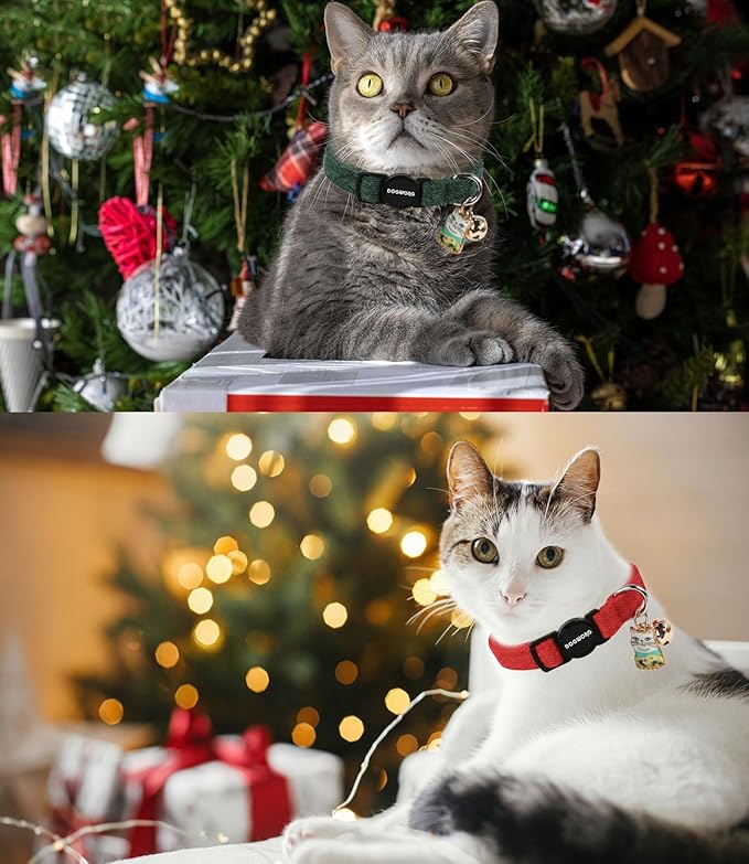 Cat Collar,2 Pack Holiday Cat Collars Breakaway with Bell, DOGWONG Safety Buckle Red Green Christmas Cat Collar for Girl Boy Cats and Small Dogs,Adjustable 7-12 Inch,Pet Supplies Accessories