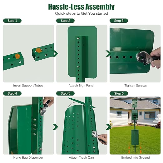 Dog Poop Trash Can Outside for HOA Communities, Durable Rust Proof Aluminum Dog Waste Station – 10 Gallon Outdoor Trash Can with Lid & Reflective Sign for Yard, Dog Park
