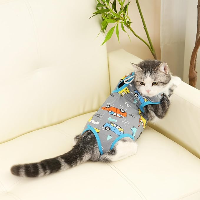 Cat Recovery Suit Cat Onesie for Cats After Surgery Female Male Spay Kitten Neuter Surgical Bodysuit Post Surgery Cone of Shame Alternative Anti Licking (Gray, Medium)