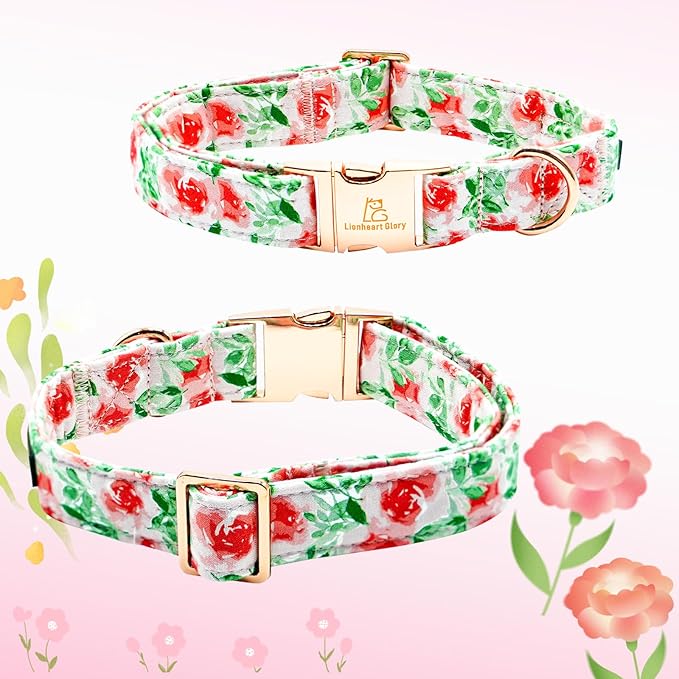 Lionheart glory Dog Collar Flowers Collar Floral Dog Collar with Flower Spring Summer Cute Collar Dog Boy or Girl Dog Collars Soft Durable Adjustable Dog Collars for Medium Dogs