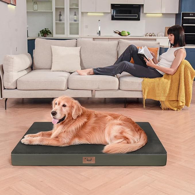 Orthopedic Dog Bed for Extra Large Dogs, XL Comfort Pet Mat for Large Sized Dog 44x32 Inch, Egg Crate Foam with Removable Washable Oxford Cover, Coffee