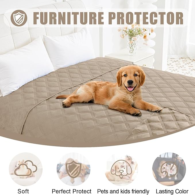 Smiry Waterproof Dog Bed Cover Blanket 68x82, Soft Reversible Pet Blanket, Washable Leakproof Cats Dogs Couch Cover for Sofa, Couch, Furniture, Taupe/Taupe