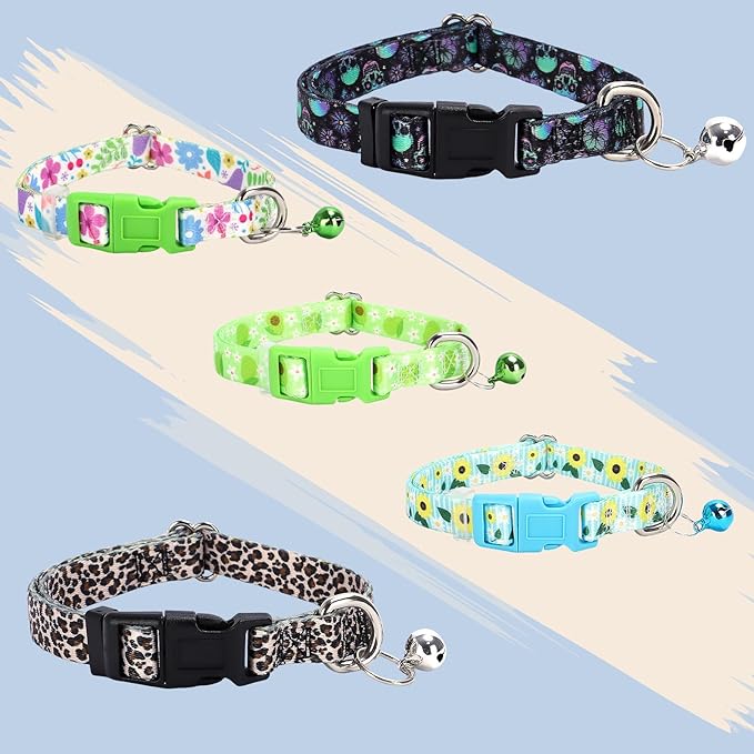 Small Dog Collar with Bell,Nylon - Adjustable XXS/XS Tiny Dog & Cat Collar for Small Breeds,Soft Leopard Collar with Quick-Release Buckle(Leopard S)