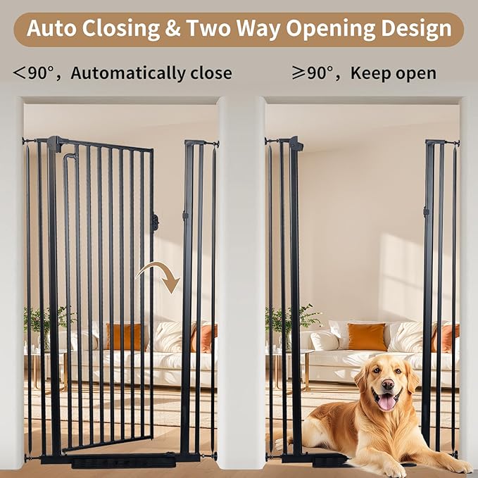 59“ Extra Tall Cat Gate for Doorway:29.4-33.4” Wide Pet Gate, Auto Close/One Handed Open, 1.34” Extra Small Gap, No Drill Pressure Mount Tall Cat Gate for Interior Stairs/Kitchens/Hallways (Black)