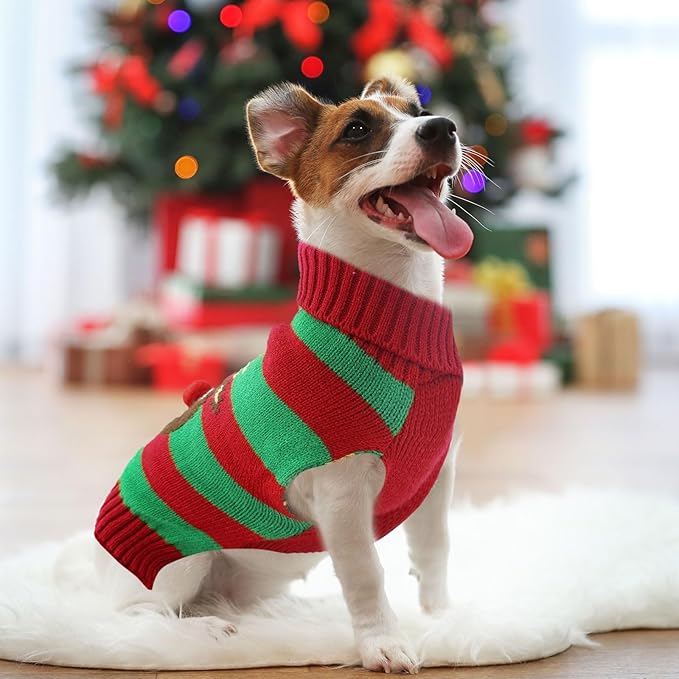 Dog Cat Christmas Sweater Boy Girl Ugly Reindeer Xmas Pet Clothes Holiday Puppy Costume New Year Gifts for Small Medium Large Dogs Outfits (XXL, Red Green Stripe Reindeer)