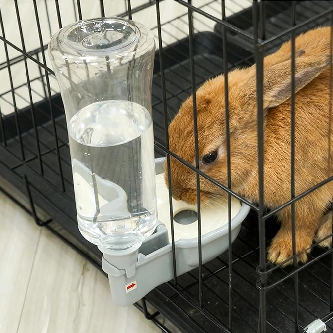 VANNON 23oz Pet Water Bottle, Gravity Dog Water Bowl Dispenser for Cage, Anti-Overflow Water Dispenser for Small Dogs, Cats, Rabbits and Other Small Animals, BPA Free, Grey