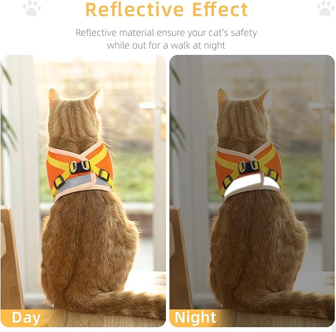 Cat & Dog Vest Harness - All Weather Mesh, Reflective Strap, Step-in Adjustable for Small Cats & Dogs (Orange, Small)