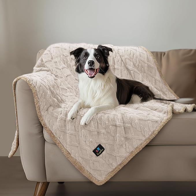 Luciphia Waterproof Pet Blanket, Liquid Pee Proof Dog Blankets for Sofa Bed Couch, Reversible Sherpa Fleece Furniture Protector Cover for Small Medium Large Dogs Cats,Beige-Thicken Small(40" x 28")