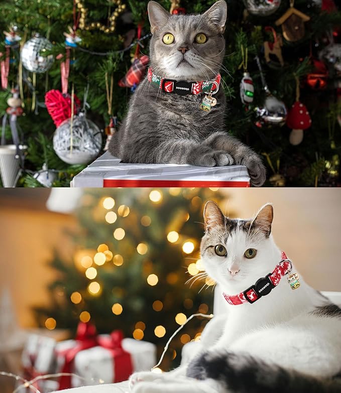 Cat Collar,2 Pack Cat Collars Breakaway with Bell, DOGWONG Safety Buckle Red Christmas Cat Collar for Girl Boy Cats and Small Dogs,Adjustable 7-12 Inch,Pet Supplies Accessories