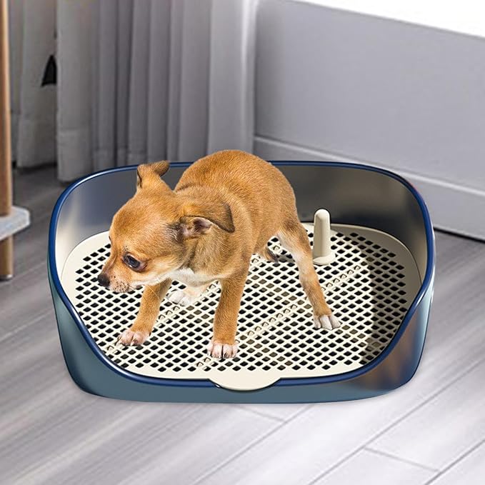 Dog Tray with Wall for Cats and Dogs, Elevated Pet Feeding Station, Wall-Mounted Pet Bowl Tray with Barrier, Multi-Level Pet Food Dispenser for Clean Feeding- Blue L