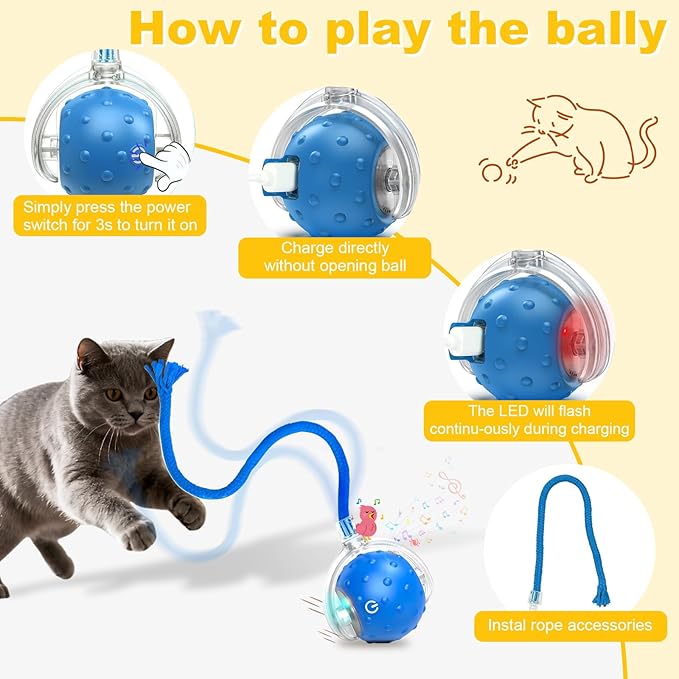 2-Pack Interactive Cat Toys Ball for Indoor Cats&Dog,Automatic Cat Toy with Smart Obstacle Avoidance&Bird Chirps,Includes 8 Cat Spiral Spring,Cat Enrichment Toys for Indoor Cats(Red&Blue)
