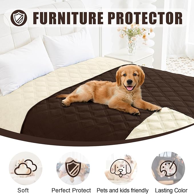 Smiry Waterproof Dog Bed Cover Blanket 40x80, Soft Reversible Pet Blanket, Washable Leakproof Cats Dogs Couch Cover for Sofa, Couch, Furniture, Chocolate/Beige