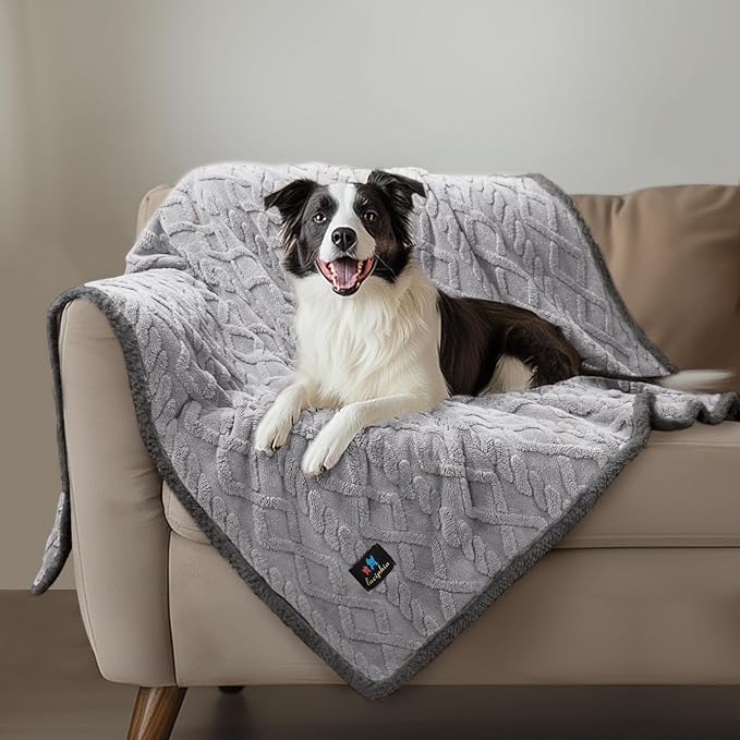Luciphia Waterproof Pet Blanket, Liquid Pee Proof Dog Blankets for Sofa Bed Couch, Reversible Sherpa Fleece Furniture Protector Cover for Small Medium Large Dogs Cats,Light Grey Large(65" x 57")