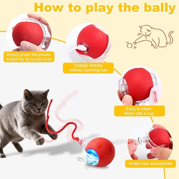3-Pack Interactive Cat Toys Ball for Indoor Cats&Dog,Automatic Cat Toy 360° Auto-Rotation Smart Obstacle Avoidance,Includes 8 Cat Spiral Spring,Cat Enrichment Toys for Indoor Cats