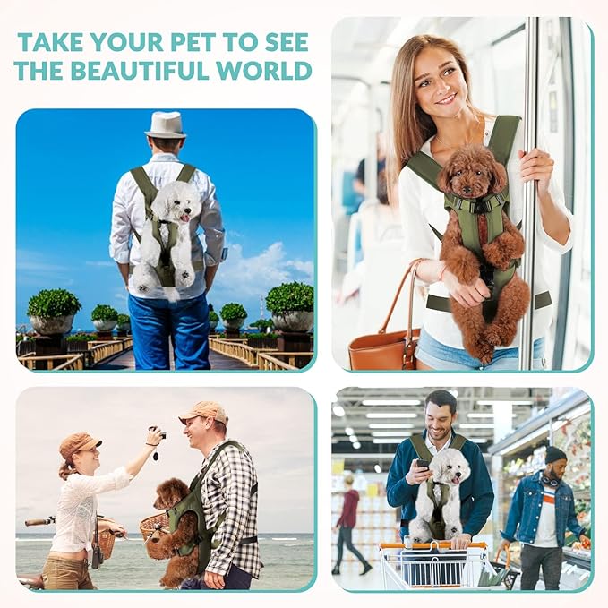 Dog Carrier Backpacks, Adjustable Dog Backpack Carrier, Legs Out Easy-fit Dog Chest Carrier for Medium Small Dogs, Hands Free Dog Front Carrier for Hiking, Cycling(Green S)