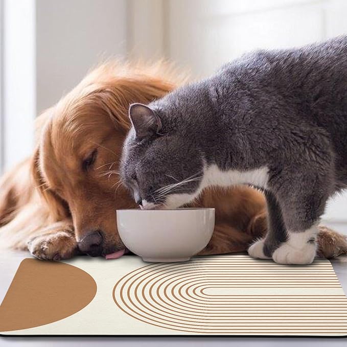 Dog Food Mats for Floors Waterproof, Cat Water Bowl Mats Pet Feeding Absorbent Mat Placemats for Food and Water Beige Bohemia 12 * 20 inch
