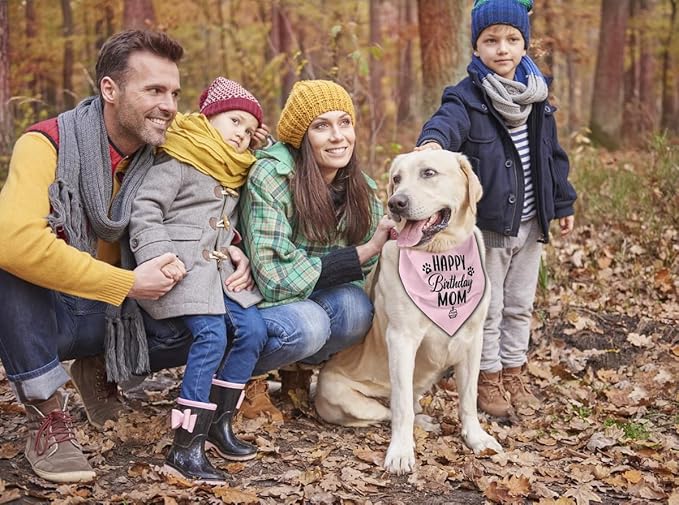 L21 Happy Birthday Mom Dog Bandana - Pink Dog Scarf Accessory for Mom's Birthday Party