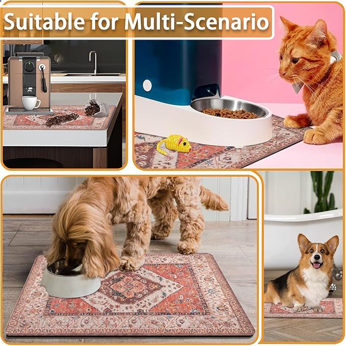 Absorbent Pet Dog Bowl Mat for Food and Water, Pet Cat Food Feeding Mat with Non Slip Rubber Backing, Dog Food Mats for Floors Waterproof, 17"x30"