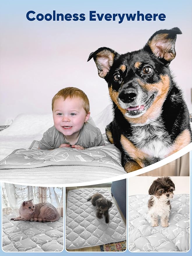 Rywell Dog Cooling Mat 2.0, Elegant Grey, 59"*40" Thick & Durable Cooling Mat for Extra Large Dogs, Extended Cooling with Waterproof & Color-Changing Arc-Chill Fiber (Q-Max>0.5), Ideal for Summer