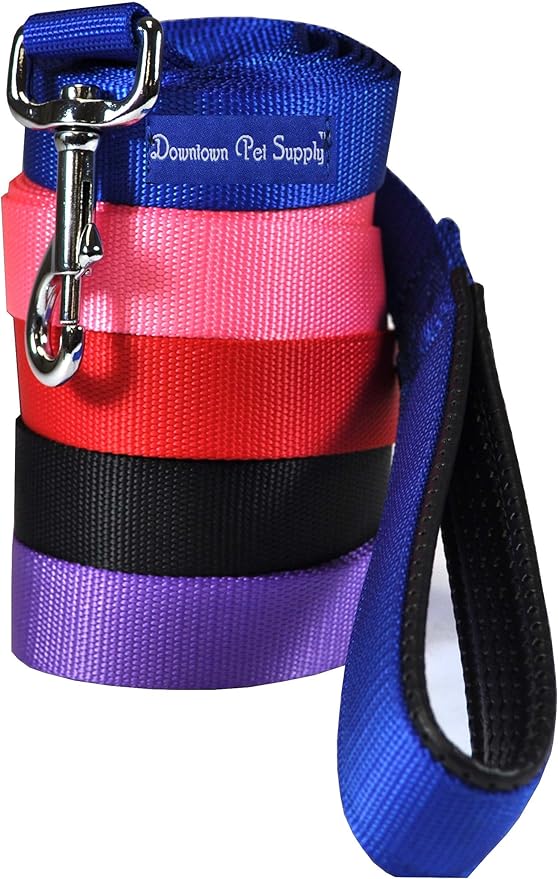 Downtown Pet Supply 6ft Heavy-Duty Dog Leash - Padded Comfort Handle & Stainless Steel Fastener - 0.75in Wide - Black