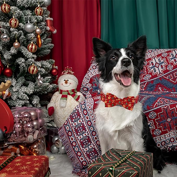 Christmas Dog Collar, Soft Pet Collar Gingerbread Man Cute Dog Collar with Bow Red Christmas Tree Adjustable Sturdy Collars Winter Holiday Collars for Small Girl Boy Dogs