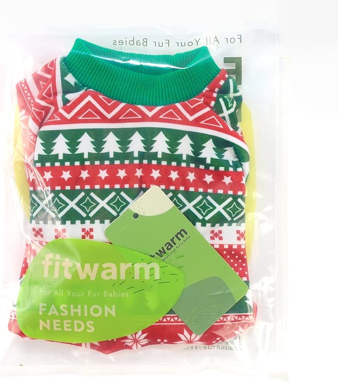 Fitwarm Dog Christmas Outfit, Holiday Pet Clothes for Small Dogs Boy Girl, Festive Pajamas with Feet, Puppy Onesie, Red, Green, Medium