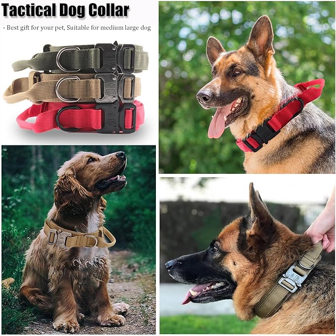 Tactical Dog Collar, Adjustable Military Training Nylon Dog Collar with Control Handle and Heavy Quick-Release Metal Buckle for Small Medium Large Dogs, Yellow XXL