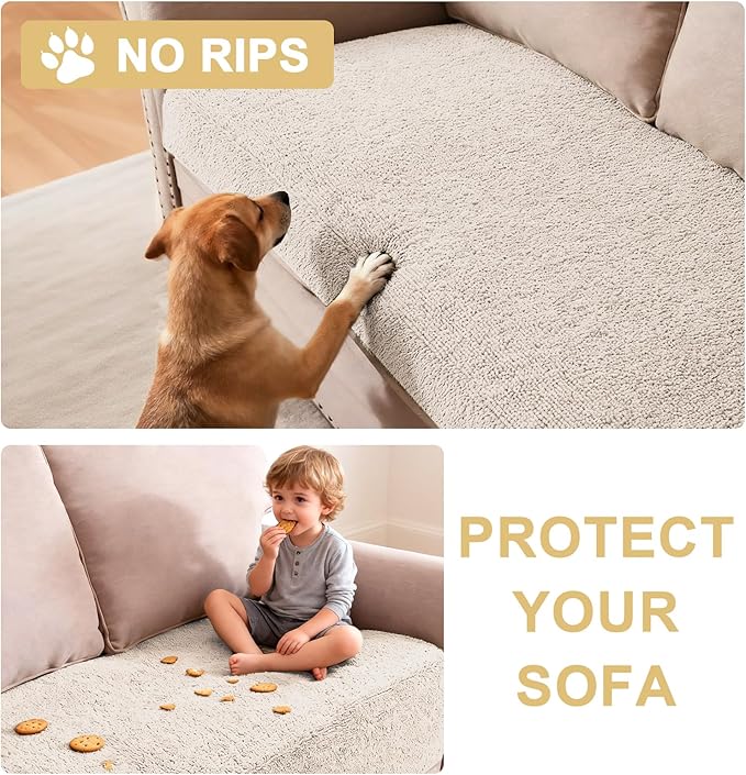 H.VERSAILTEX Non Slip Pet Couch Cover Chenille Dog Bed Protector Thick Soft Sofa Slipcover Pet Friendly Washable Couch Cushion Covers for Pets (30" x 70", Oatmeal)