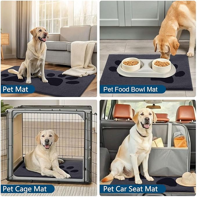 Buganda Dog Door Mat for Muddy Paws, Absorbent Dirt Trapper Washable Indoor Doormats, Non Slip Low-Profile Mud Mat for Dogs, Front Entrance Doormat for Inside Floor (59x35 Inches, Black)