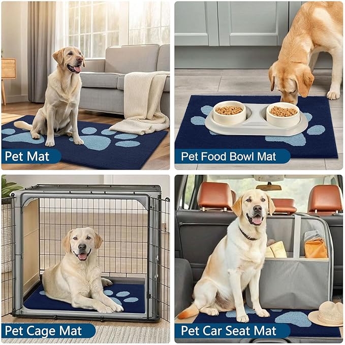 Buganda Dog Door Mat for Muddy Paws, Absorbent Dirt Trapper Washable Indoor Doormats, Non Slip Low-Profile Mud Mat for Dogs, Front Entrance Doormat for Inside Floor (47x24 Inches, Dark Blue)