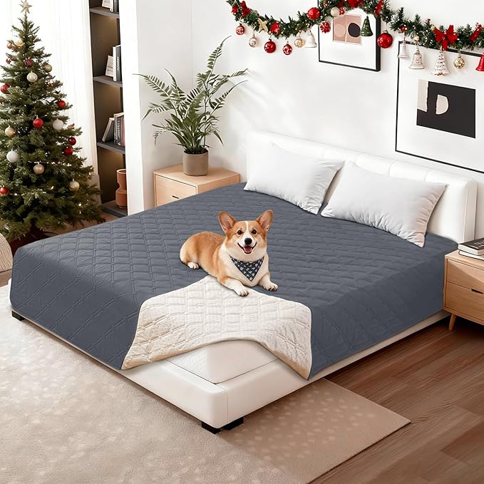 Waterproof Dog Blanket, Non-Slip Soft Pet Bed Cover, Couch Cover for Dogs Washable, Protects Sofa, Furniture, Crate, Car, Tear Resistant Leakproof Pet Blanket (52x82 Inch, Dark Grey)