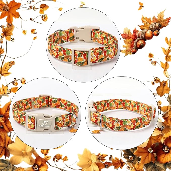 Fall Dog Collar Cute Autumn Leaves Puppy Collar - Light Comfortable Adjustable Pet Collars for Small Medium Large Girl Boy Dogs S