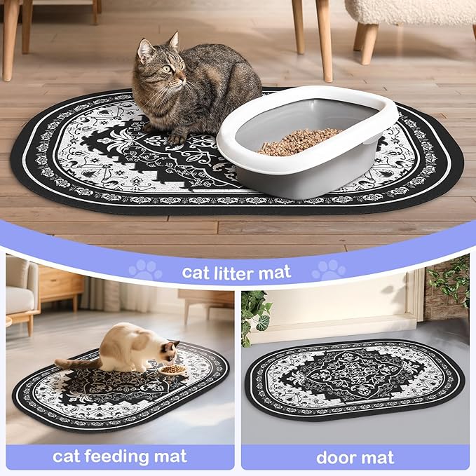 Bienbee Cat Litter Mat, 40" x 30" Jumbo Size Litter Box Mat Rug with Non-Slip Bottom, Urine and Water Proof, Easy to Clean Cat Supplies Essentials for Indoor Kitty Kitten Floor, Black XL