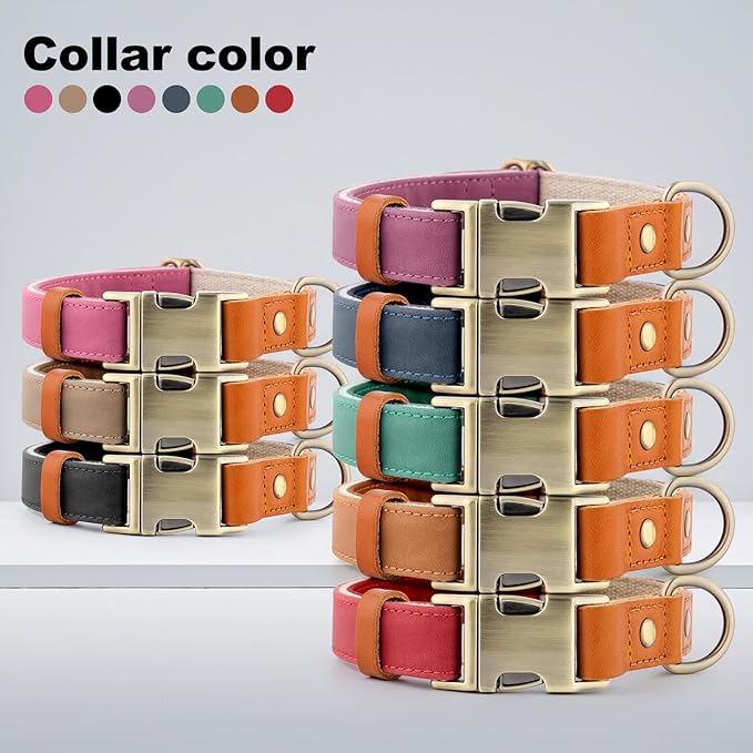 Plutus Pet Genuine Leather & Hemp Dog Collar – Adjustable Heavy Duty Pet Collar with Quick Release Metal Buckle, Soft & Stylish for Puppy and Small, Medium, Large Dogs (Pink, L)