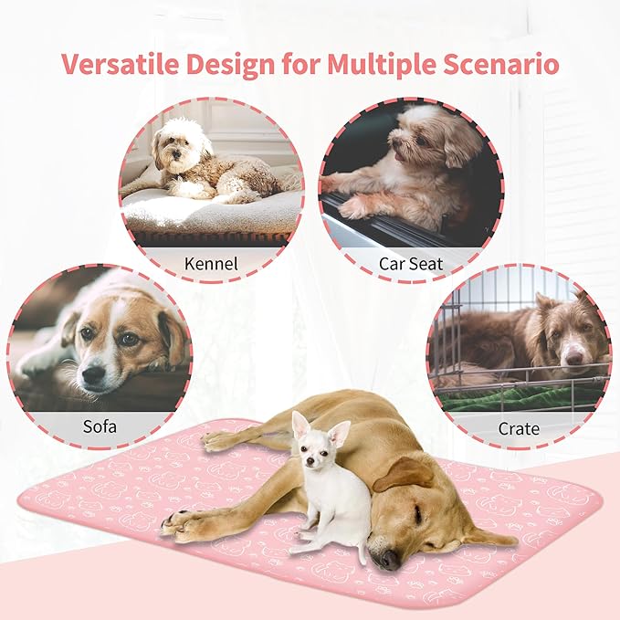 NWK Pack of 4 Pet Cooling Mat - Ice Silk Cooling Mat for Dogs & Cats Portable & Washable Pet Cooling Blanket, Car Seats, Beds for Summer (4pcs, Pink Cat, 39’’ X 27’’ X 0.3)