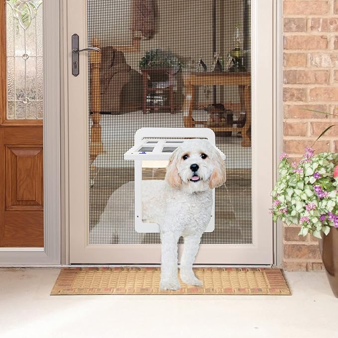 NAMSAN Dog Screen Door, Passage Size 12 x 16 inches, Dog Door for Screen Door, Large Pet Door for Sliding Door, Magnetic Automatic Closing, Self-Assembly, Lockable, White 