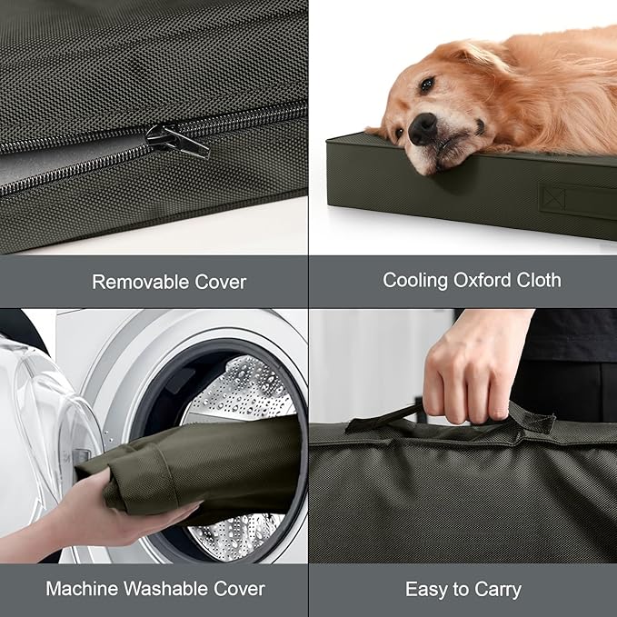 Outdoor All Weather XL Dog Bed, Waterproof Dog Bed for Extra Large Dogs, Orthopedic Egg Crate Foam Pet Bed with Removable Washable Oxford Cooling Cover, 44x32 Inch, Brown
