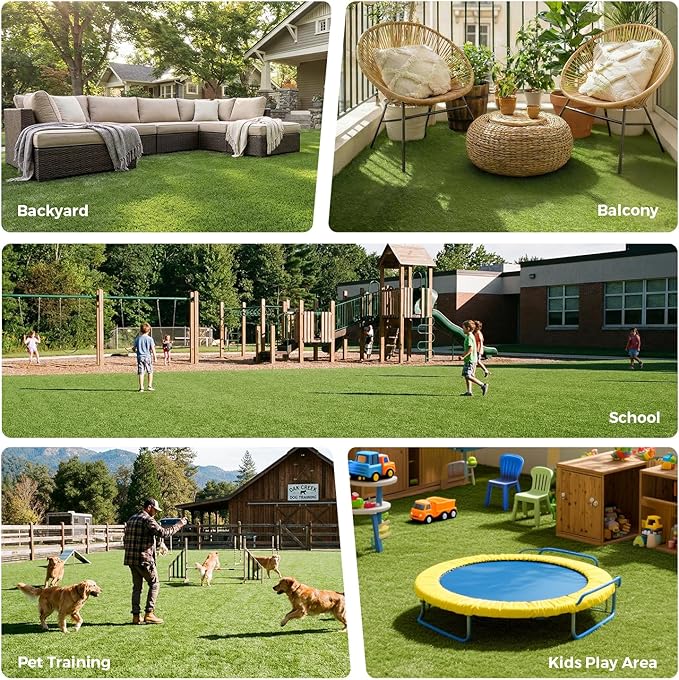 Artificial Grass Rug Indoor Outdoor, 5 x 6FT Faux Grass Turf with Drainage Holes, Realistic Artificial Lawn Rug Dog Pets Mat, Turf Carpet for Garden Lawn Landscape Balcony Patio Backyard Easter Decor