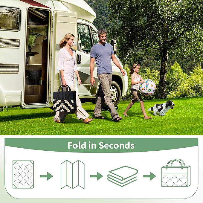 GENIMO Outdoor Rug 3'x5' Waterproof, Reversible Camping Mat, Plastic Straw Rugs for Patio, RV, Camper, Balcony, Backyard, Picnic, Deck (Black & Beige)