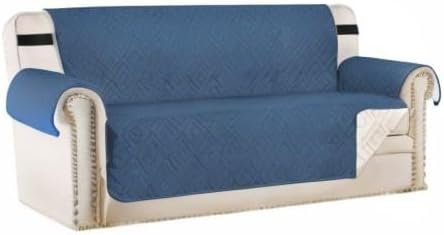 H.VERSAILTEX Reversible Sofa Slipcover Furniture Protector Water Resistant 2" Elastic Straps Sofa Cover Couch Covers Pets Kid Fit Sitting Width Up to 78" (Oversized Sofa: 86" x 132", Dark Blue/Beige)